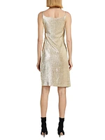 Metallic Ruched Button-Front Minidress