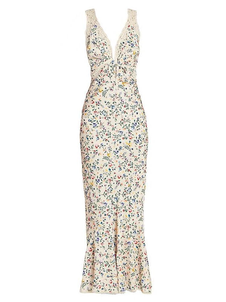 Floral Plunging Flounce Maxi Dress