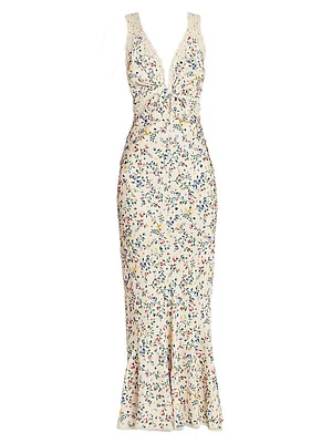 Floral Plunging Flounce Maxi Dress