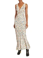 Floral Plunging Flounce Maxi Dress