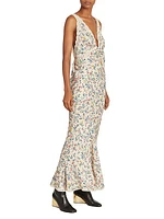 Floral Plunging Flounce Maxi Dress