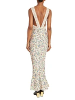 Floral Plunging Flounce Maxi Dress