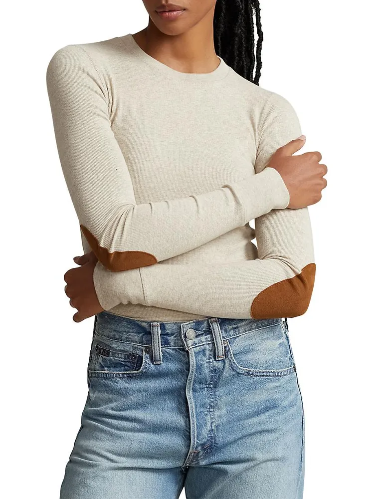 Ribbed Elbow-Patch Top