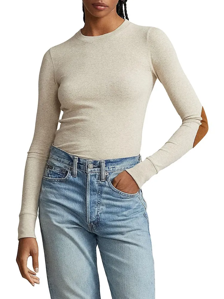 Ribbed Elbow-Patch Top