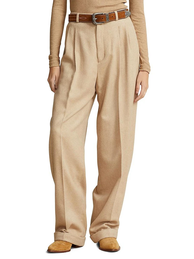 Herringbone Wide-Leg Wool Trousers