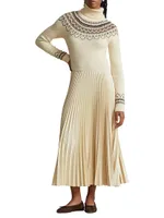 Fair-Isle Sweater Pleated Midi Dress