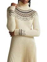Fair-Isle Sweater Pleated Midi Dress