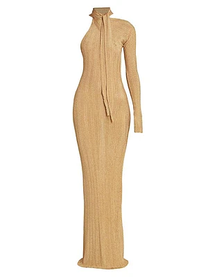 Plissé Scarf Neck Column Gown