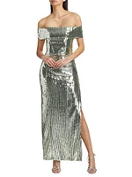 Glencoe Sequined Off-The-Shoulder Gown