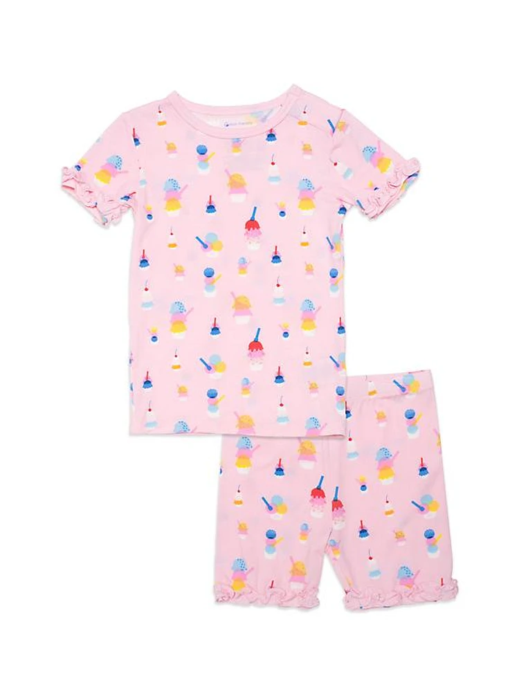 Little Girl's & Girl's Sundae Print Pajama Shorts Set