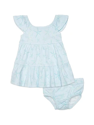 Baby Girl's Starfish Print Tiered Dress & Bloomers Set