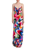 Swirling Satin Maxi Dress