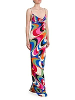 Swirling Satin Maxi Dress