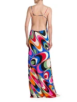 Swirling Satin Maxi Dress