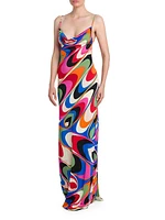 Swirling Satin Maxi Dress