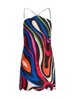 Printed Open-Back Silk Minidress