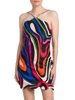 Printed Open-Back Silk Minidress