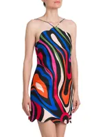 Printed Open-Back Silk Minidress