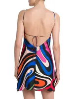 Printed Open-Back Silk Minidress