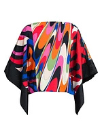 Printed Cape-Sleeve Top