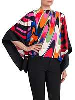 Printed Cape-Sleeve Top