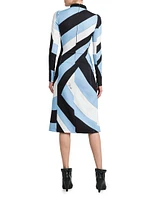 Printed Long-Sleeve Midi-Dress