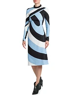 Printed Long-Sleeve Midi-Dress