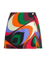 Printed Silk Wrap Miniskirt