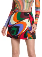 Printed Silk Wrap Miniskirt