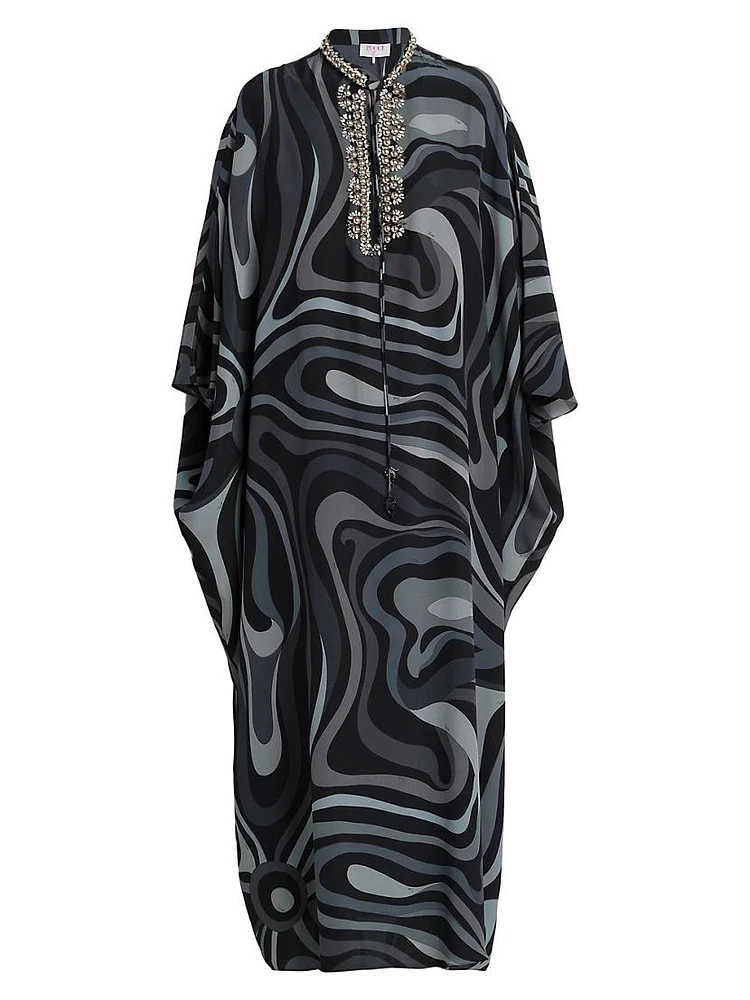 Crystal-Embellished Silk Caftan