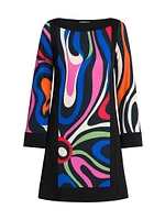 Printed Long-Sleeve Shift Dress