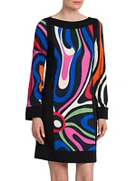 Printed Long-Sleeve Shift Dress