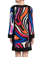 Printed Long-Sleeve Shift Dress