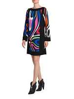 Printed Long-Sleeve Shift Dress