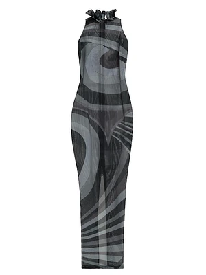 Sleeveless Printed Mesh Gown