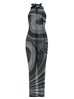 Sleeveless Printed Mesh Gown