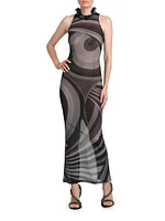 Sleeveless Printed Mesh Gown