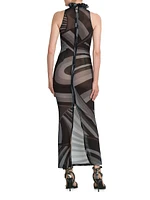 Sleeveless Printed Mesh Gown