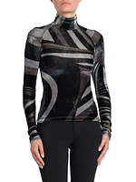 Printed Velvet Turtleneck Top