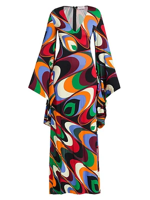 Printed Bell-Sleeve Gown