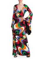 Printed Bell-Sleeve Gown