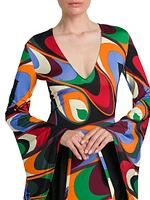 Printed Bell-Sleeve Gown