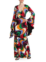 Printed Bell-Sleeve Gown