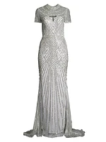 Beaded Short-Sleeve Gown