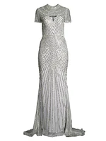 Beaded Short-Sleeve Gown