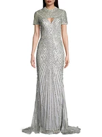 Beaded Short-Sleeve Gown