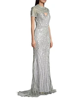 Beaded Short-Sleeve Gown