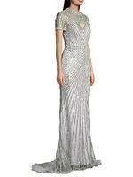 Beaded Short-Sleeve Gown