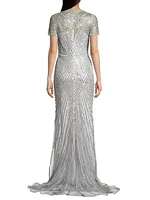 Beaded Short-Sleeve Gown