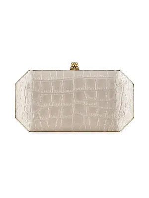 Perry Clutch Small in Stamped Satin with Gold Hardware